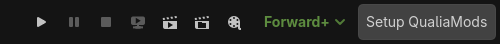 The Setup QualiaMods button at the right end of the editor's top bar